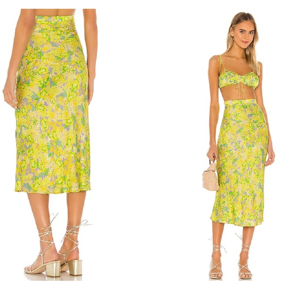 FOR LOVE & LEMONS Dubois Midi Skirt Freedom Floral 90s Slinky SZ med